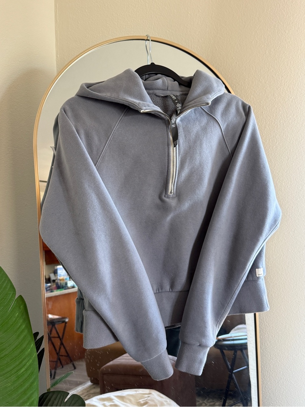 Vuori Women’s Restore Half Zip Hoodie in Blue Grey